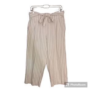 Madewell Huston Blue Stripe Linen Cotton Crop Pant Size L Large Pockets Pullon